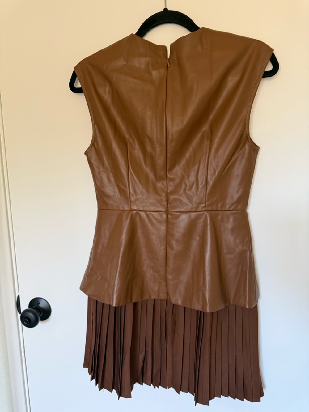 Commense Pleated Panel Sleeveless Faux Leather Dress - Picture 3 of 7